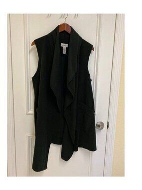 Le Moda Black Open Front Fleece Draped Vest Cardigan One Size